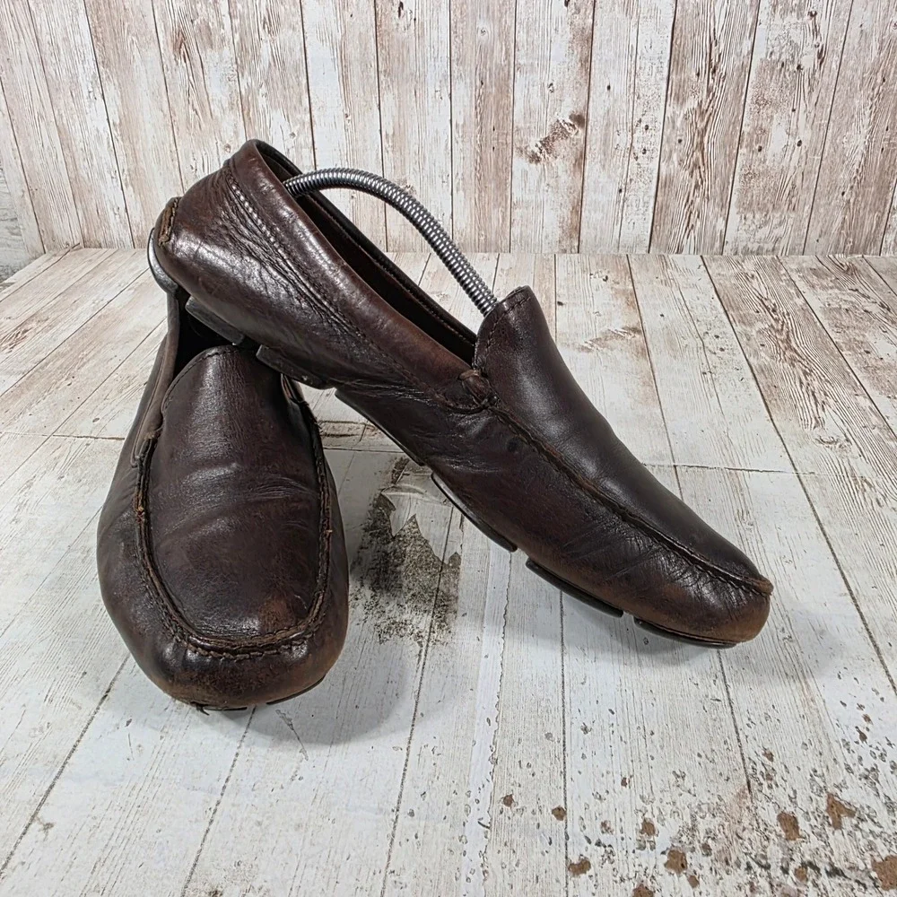 Prada Mens Brown Leather Driving Loafers Slip On Designer Moccasins Italy